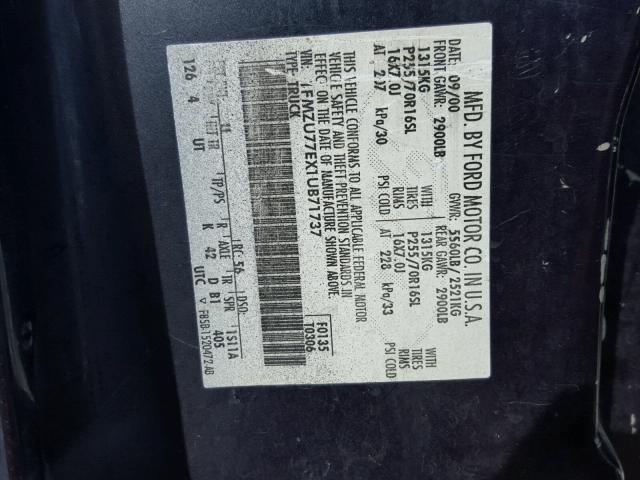 1FMZU77EX1UB71737 - 2001 FORD EXPLORER S BLUE photo 10