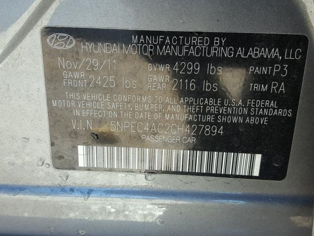 5NPEC4AC2CH427894 - 2012 HYUNDAI SONATA GRAY photo 10