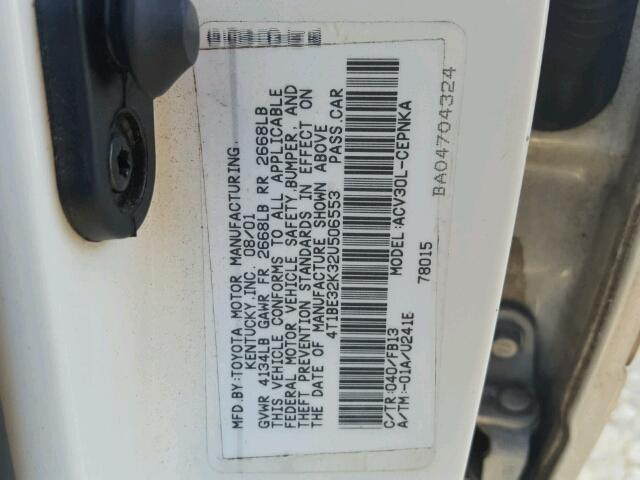 4T1BE32K32U506553 - 2002 TOYOTA CAMRY LE 白色 照片 10