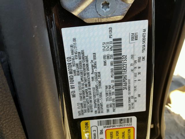 3FA6P0H71ER221532 - 2014 FORD FUSION SE BLACK photo 10