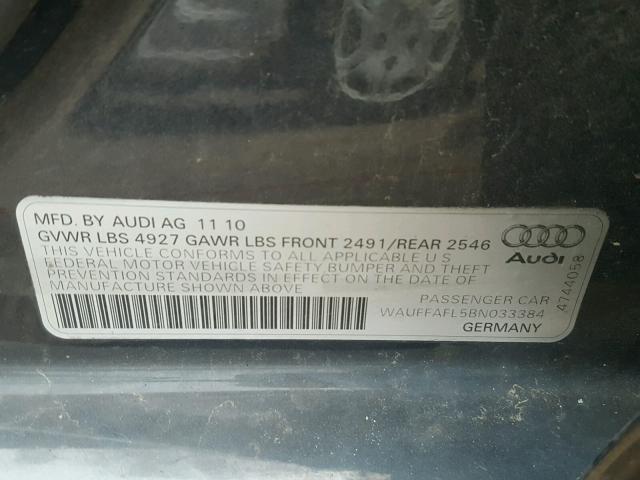 WAUFFAFL5BN033384 - 2011 AUDI A4 PREMIUM GRAY photo 10