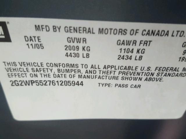 2G2WP552761205944 - 2006 PONTIAC GRAND PRIX BLUE photo 10