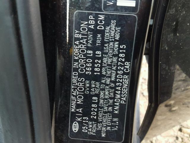 KNADM4A32D6272815 - 2013 KIA RIO LX BLACK photo 10