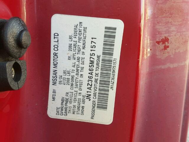 JN1AZ36A65M751571 - 2005 NISSAN 350Z ROADS RED photo 10