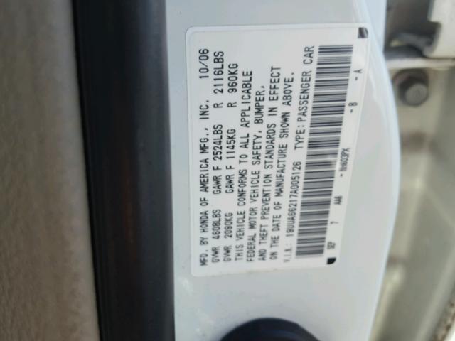 19UUA66217A005126 - 2007 ACURA TL WHITE photo 10