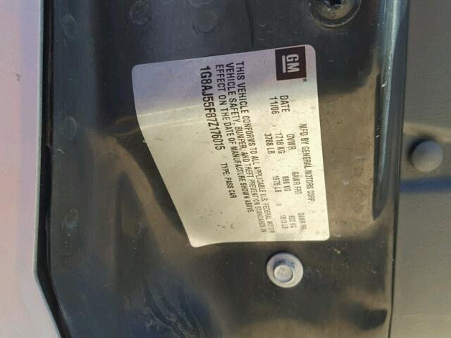 1G8AJ55F87Z176015 - 2007 SATURN ION LEVEL SILVER photo 10