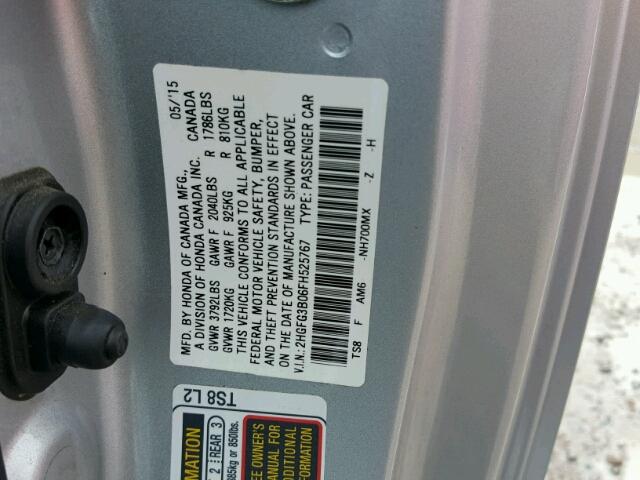 2HGFG3B06FH525767 - 2015 HONDA CIVIC EXL 银色 照片 10