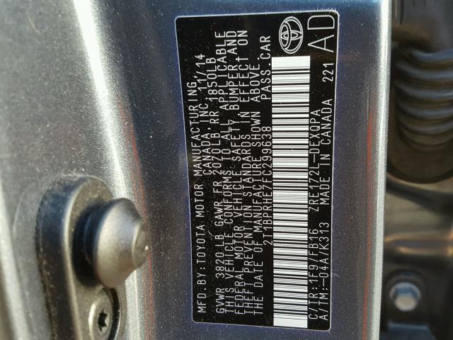 2T1BPRHE7FC299638 - 2015 TOYOTA COROLLA EC 灰色 照片 10