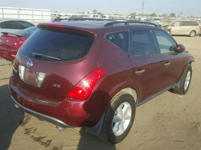 JN8AZ08T75W309580 - 2005 NISSAN MURANO SL BURGUNDY photo 4