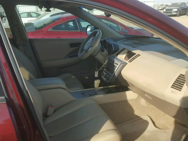 JN8AZ08T75W309580 - 2005 NISSAN MURANO SL BURGUNDY photo 5