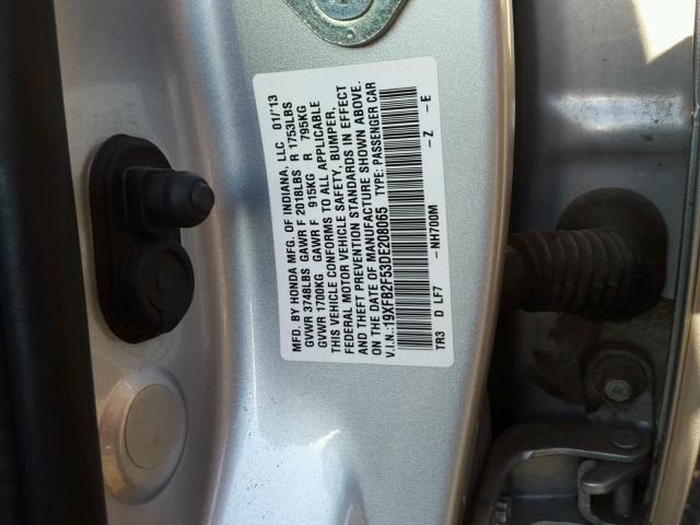 19XFB2F53DE208065 - 2013 HONDA CIVIC SILVER photo 10