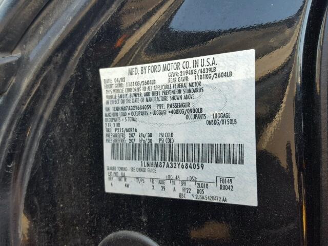 1LNHM87A32Y684059 - 2002 LINCOLN LS BLACK photo 10