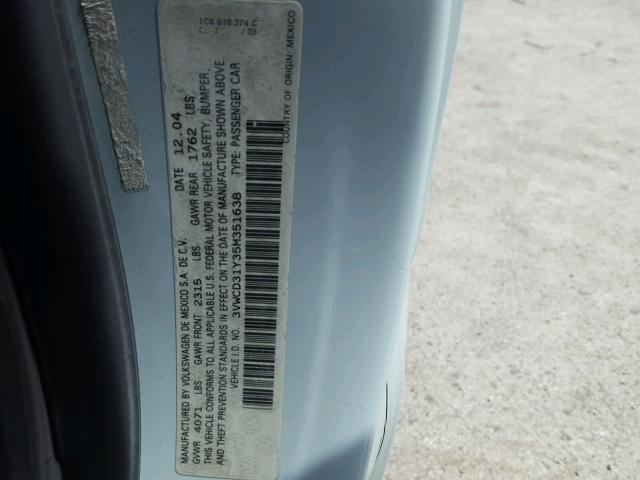 3VWCD31Y35M351638 - 2005 VOLKSWAGEN NEW BEETLE Mavi foto 10