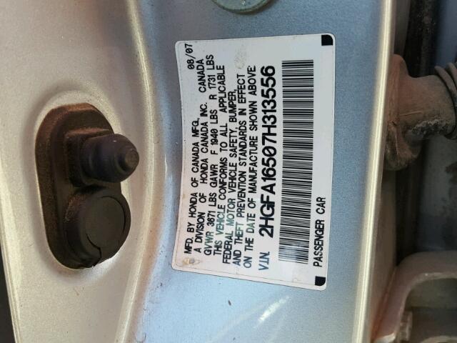 2HGFA16507H313556 - 2007 HONDA CIVIC SILVER photo 10