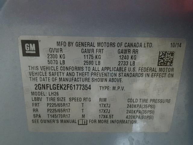 2GNFLGEK2F6177354 - 2015 CHEVROLET EQUINOX LT BLUE photo 10