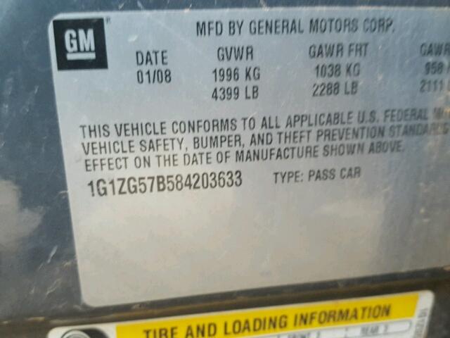 1G1ZG57B584203633 - 2008 CHEVROLET MALIBU LS 蓝色 照片 10