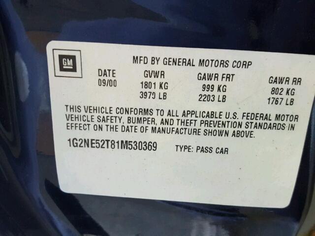 1G2NE52T81M530369 - 2001 PONTIAC GRAND AM S 蓝色 照片 10