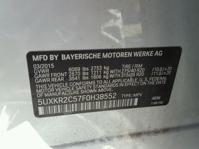 5UXKR2C57F0H38552 - 2015 BMW X5 SDRIVE3 SILVER photo 10