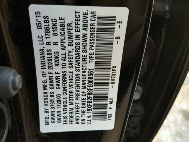 19XFB2F88FE068561 - 2015 HONDA CIVIC EX BLACK photo 10