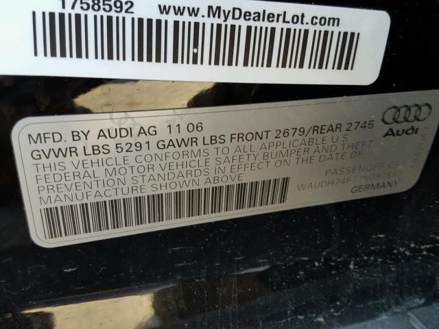 WAUDH74F77N087889 - 2007 AUDI A6 3.2 QUA BLACK photo 10