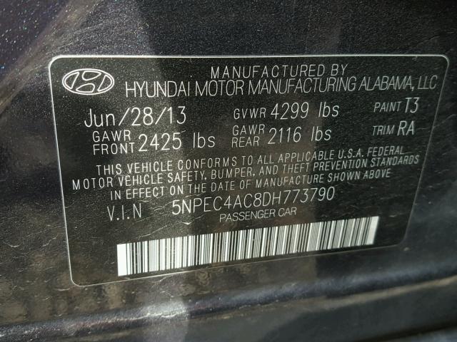 5NPEC4AC8DH773790 - 2013 HYUNDAI SONATA SE BLACK photo 10