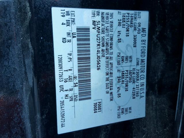 5LMFU27R14LJ05626 - 2004 LINCOLN NAVIGATOR Қара фото 10