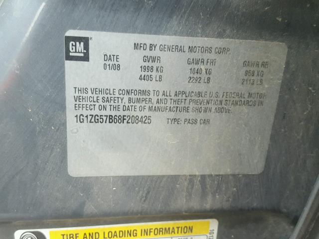 1G1ZG57B68F208425 - 2008 CHEVROLET MALIBU LS CHARCOAL photo 10