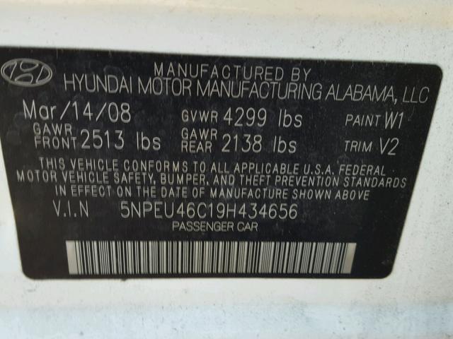 5NPEU46C19H434656 - 2009 HYUNDAI SONATA SE WHITE photo 10