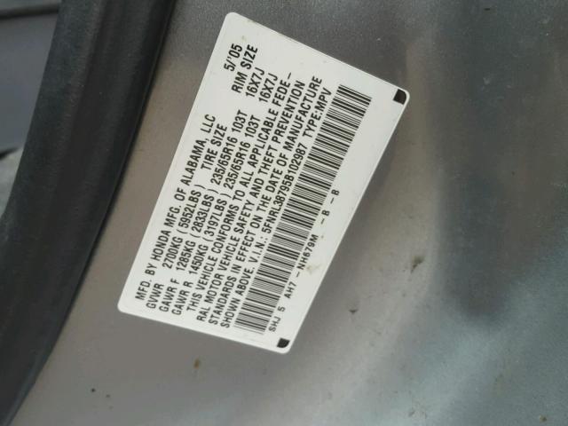 5FNRL38795B102987 - 2005 HONDA ODYSSEY EX TEAL photo 10