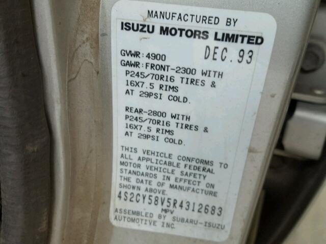 4S2CY58V5R4312683 - 1994 ISUZU RODEO S GRAY photo 10