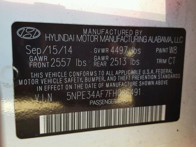 5NPE34AF7FH086491 - 2015 HYUNDAI SONATA SPO WHITE photo 10