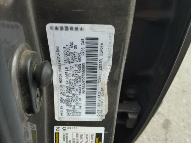 1NXBR32E27Z886880 - 2007 TOYOTA COROLLA GRAY photo 10