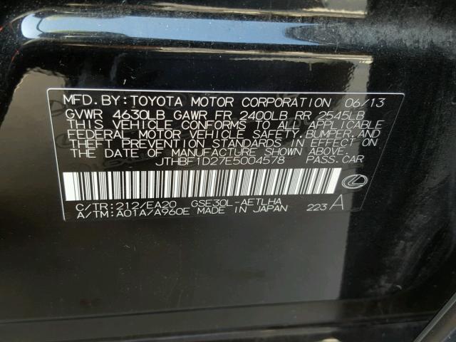 JTHBF1D27E5004578 - 2014 LEXUS IS 250 BLACK photo 10