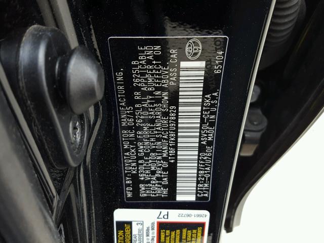 4T1BF1FK8FU978829 - 2015 TOYOTA CAMRY LE შავი ფოტო 10