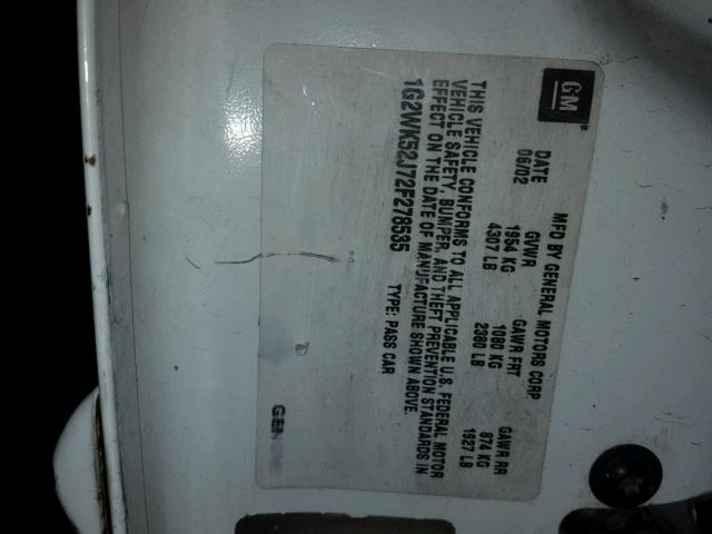 1G2WK52J72F278535 - 2002 PONTIAC GRAND PRIX 白色 照片 10