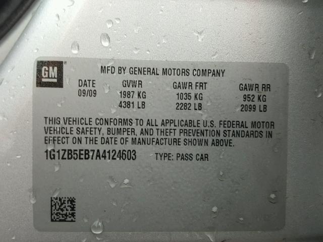 1G1ZB5EB7A4124603 - 2010 CHEVROLET MALIBU LS ვერცხლისფერი ფოტო 10