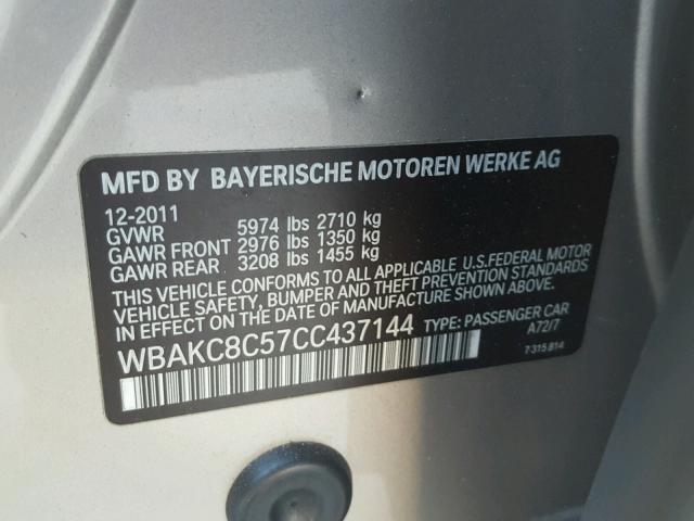 WBAKC8C57CC437144 - 2012 BMW 750I BEIGE photo 10