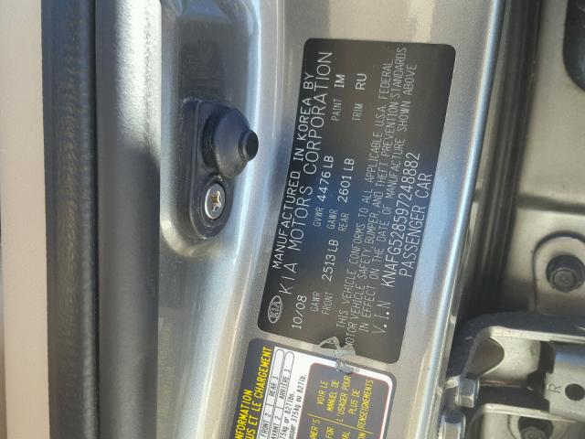 KNAFG528597248882 - 2009 KIA RONDO BASE GRAY photo 10