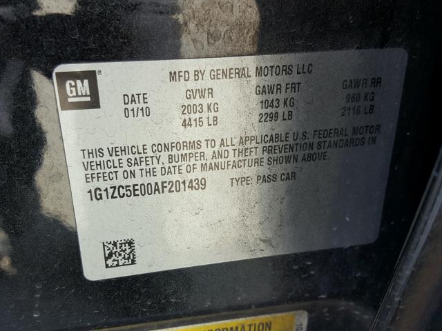 1G1ZC5E00AF201439 - 2010 CHEVROLET MALIBU 1LT 黑色 照片 10