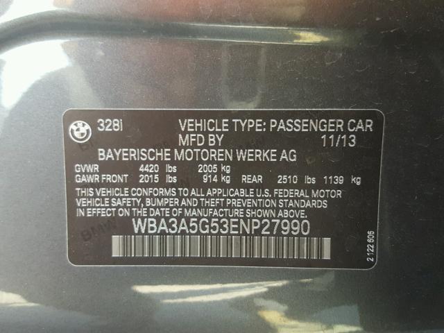 WBA3A5G53ENP27990 - 2014 BMW 328 I GRAY photo 10