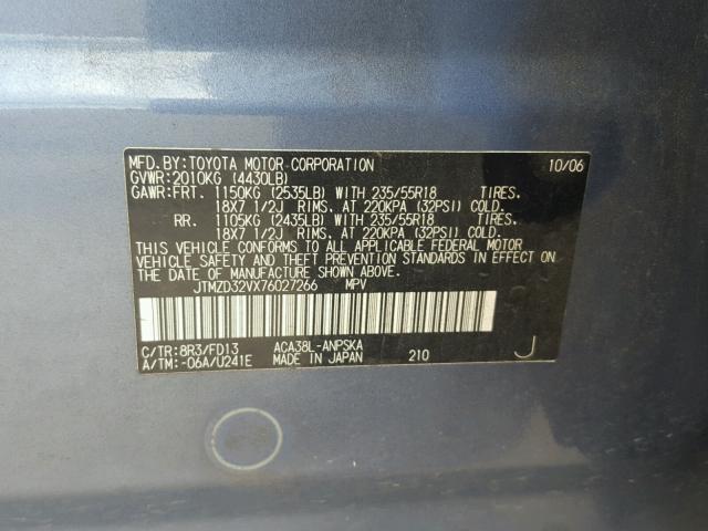 JTMZD32VX76027266 - 2007 TOYOTA RAV4 SPORT BLUE photo 10