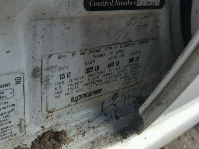 KL1TD5DE0BB180860 - 2011 CHEVROLET AVEO LS WHITE photo 10