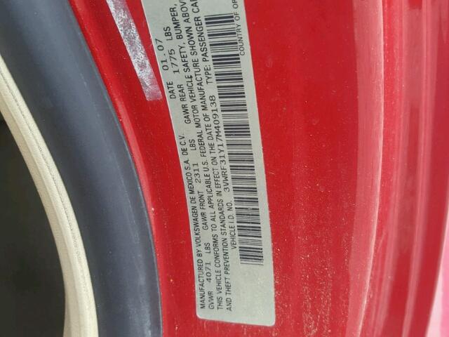 3VWRF31Y17M409138 - 2007 VOLKSWAGEN NEW BEETLE 红色 照片 10