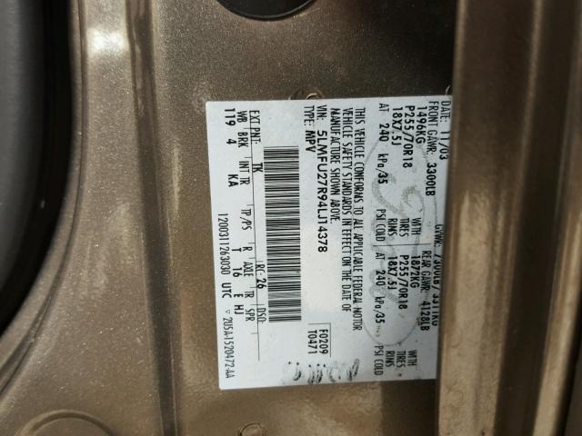 5LMFU27R94LJ14378 - 2004 LINCOLN NAVIGATOR 灰色 照片 10