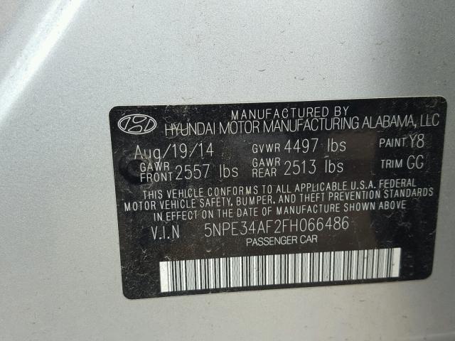 5NPE34AF2FH066486 - 2015 HYUNDAI SONATA SPO SILVER photo 10