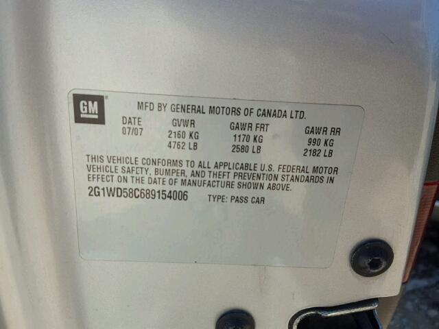 2G1WD58C689154006 - 2008 CHEVROLET IMPALA SUP 银色 照片 10