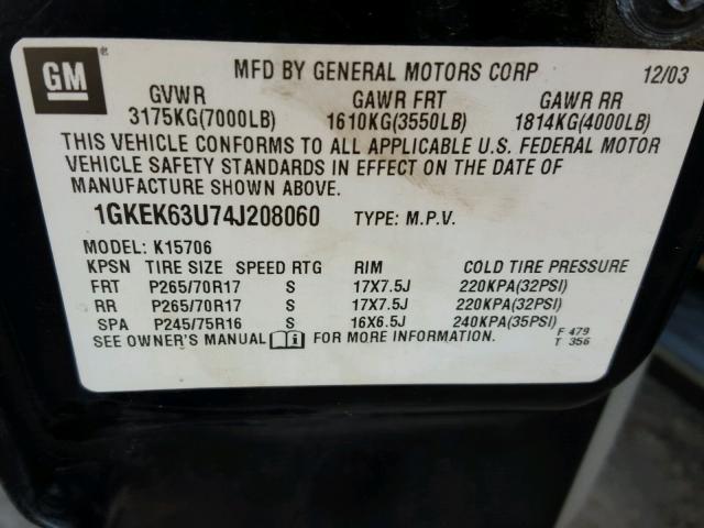 1GKEK63U74J208060 - 2004 GMC YUKON DENA BLACK photo 10