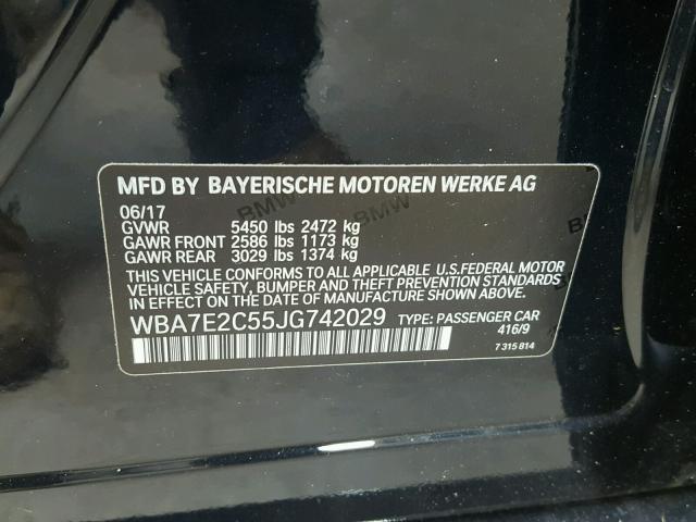 WBA7E2C55JG742029 - 2018 BMW 740 I BLACK photo 10