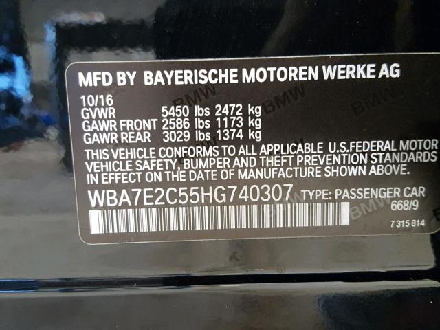WBA7E2C55HG740307 - 2017 BMW 740 I BLACK photo 10