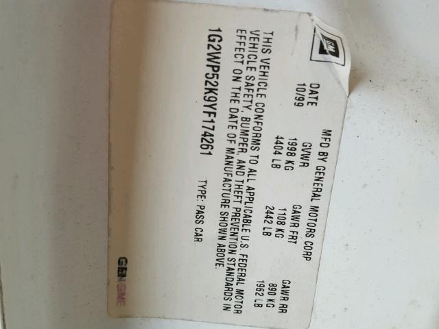 1G2WP52K9YF174261 - 2000 PONTIAC GRAND PRIX Ağ foto 10